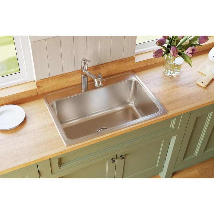 Kitchen Sink Lustertone Classic 31 x 22 Inch Single Bowl MR2 Hole Lustrous Satin Drop-In 11-5/8 Inch - Frankwebs