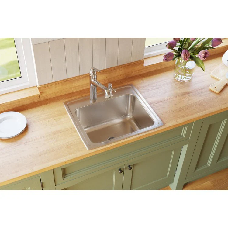 Kitchen Sink Lustertone Classic 22 x 19.5 Inch Single Bowl with Perfect Drain 2 Hole Lustrous Satin Drop-In - Frankwebs