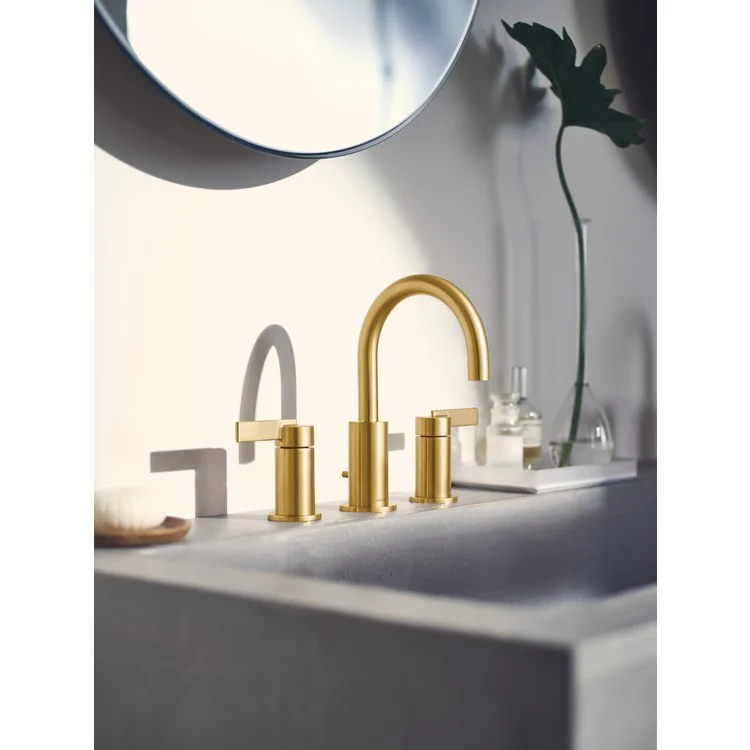 Lavatory Faucet Cia Widespread 8 to 16 Inch Spread 2 Lever ADA Brushed Gold 1.2 Gallons per Minute High Arc Metal Pop-Up Assembly - Frankwebs