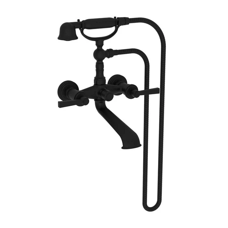 Tub Filler Miro Wall Mount Exposed with Handshower 6 Inch Spread 2 Lever ADA Satin Gold PVD 2 Hole - Frankwebs