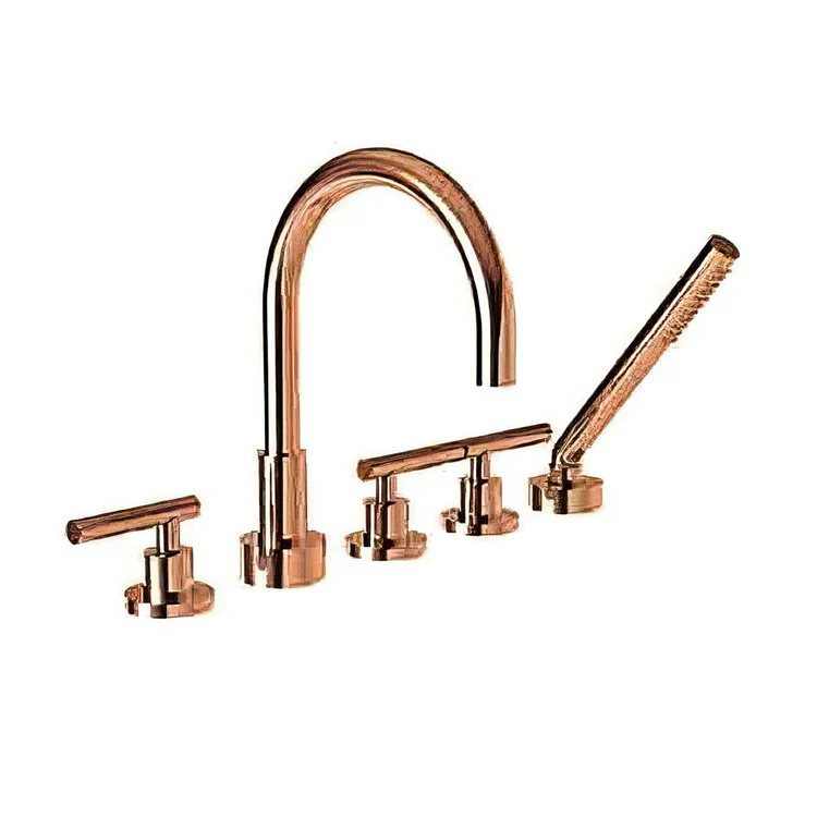 Roman Tub Trim East Linear Deck Mount with Handshower 3 Lever French Gold PVD ADA 8 to 20 Inch Spread - Frankwebs