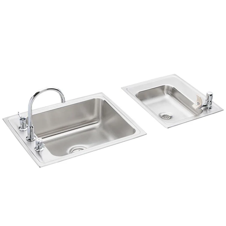 Classroom Sink Lustertone 41 x 19-1/2 x 7-5/8 Inch 7-1/2 Inch 3-1/2 Inch 2 Bowl Right Kit 4 Hole Lustrous Satin Drop-In 45 Inch - Frankwebs