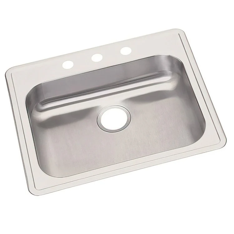 Kitchen Sink Dayton 25 x 22 Inch Single Bowl 3 Hole ADA Satin Drop-In Rectangle Drain Location Rear Center Depth 5-3/8 Inch Bottom Only Pads - Frankwebs
