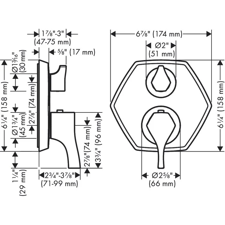 Thermostatic Trim Locarno Trim Only 2 Lever Matte Black ADA for Bath/Shower 6.0 Gallons per Minute Handles Thermostatic Trim ABS - Frankwebs