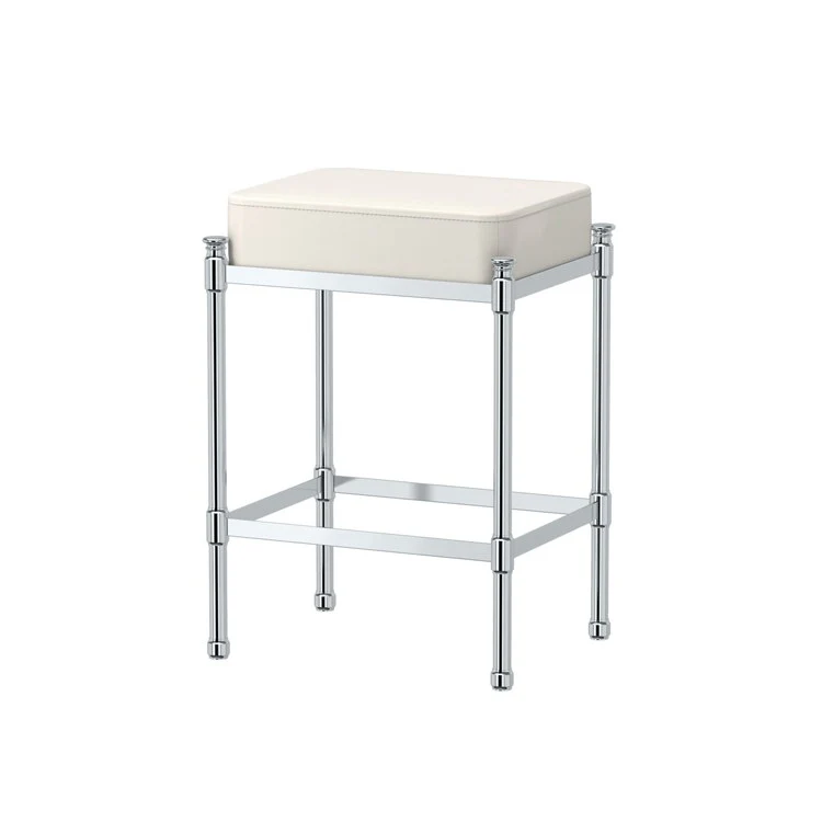 Stool Rectangle Vanity Stool with White Leather 19.5 Inch Chrome Metal - Frankwebs