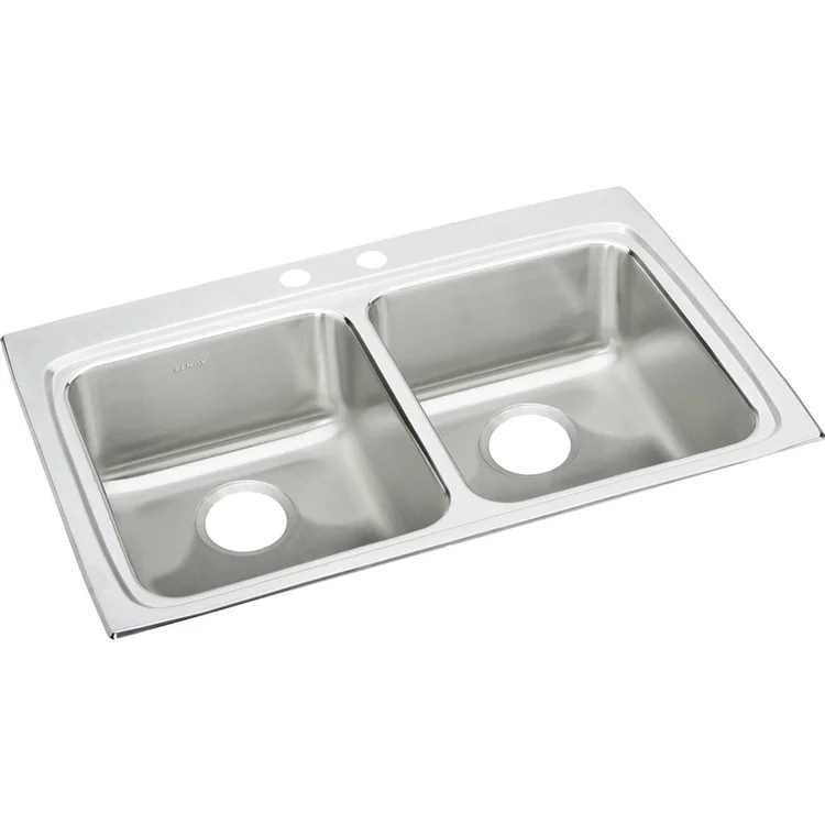 Kitchen Sink Lustertone Classic 33 x 22 Inch Double Bowl Equal 2 Hole ADA Lustrous Satin Drop-In Rectangle Drain Location Rear Center Depth 6-1/2 Inch Bottom Only Pads - Frankwebs