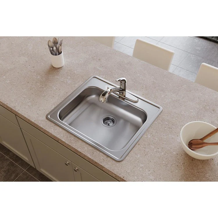 Kitchen Sink Dayton 25 x 21.25 Inch Single Bowl 4 Hole ADA Satin Drop-In Rectangle Drain Location Rear Center Depth 5-3/8 Inch Bottom Only Pads - Frankwebs