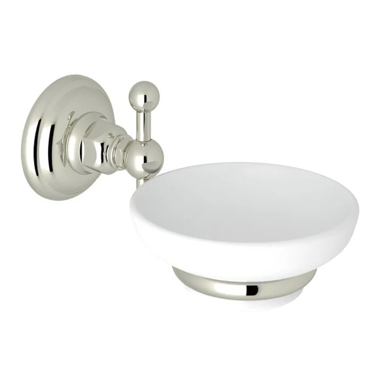 Soap Dish Satin Nickel Wall Mount Round Porcelain/Brass 6-1/2 Inch - Frankwebs
