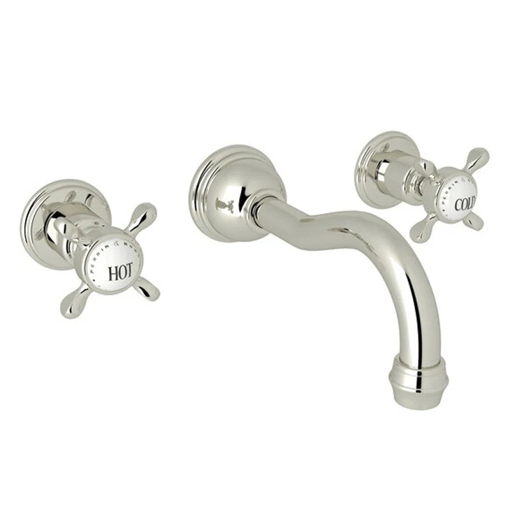 Lavatory Faucet Edwardian Wall Mount 2 Cross Polished Nickel 1.2 Gallons per Minute Column Spout - Frankwebs