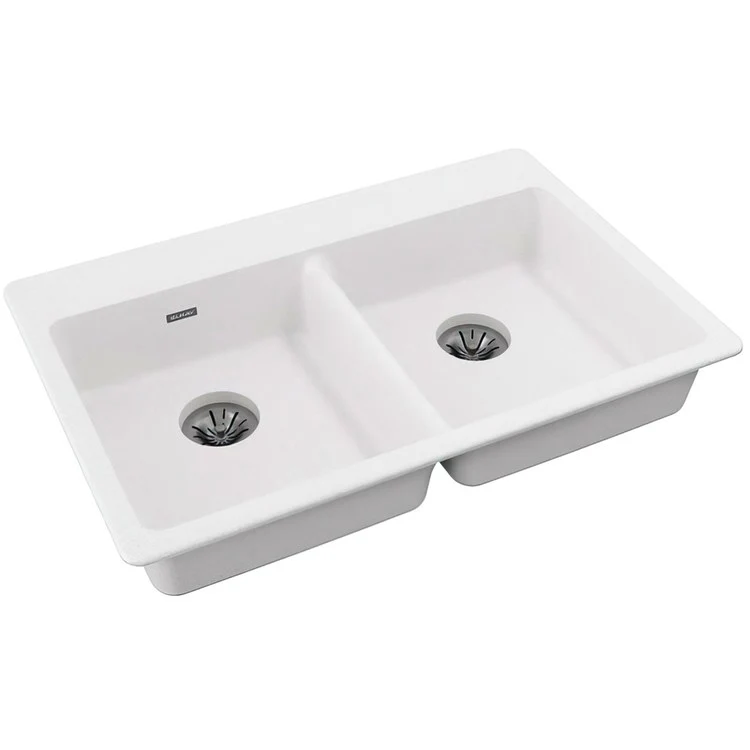 Kitchen Sink Quartz Classic 33 x 22 Inch Double Bowl with Perfect Drain ADA Greystone Drop-In Rectangle Drain Location Rear Center Depth 5-1/2 Inch - Frankwebs