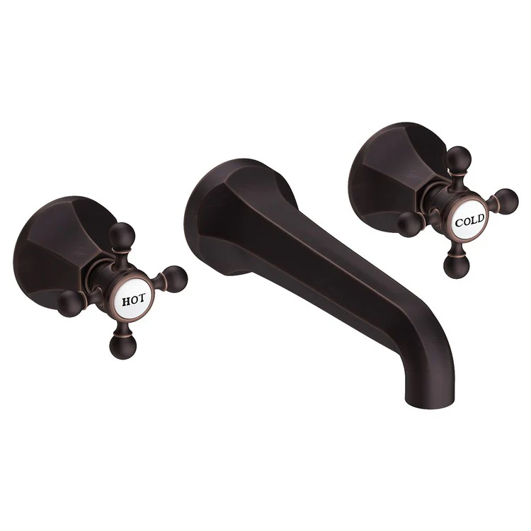 Lavatory Faucet Metropole Wall Mount 8 Inch Spread 2 Cross ADA WaterSense Stainless Steel PVD 1.2 Gallons Per Minute Brass Less Drain Spout Reach 7-1/2 Inch - Frankwebs