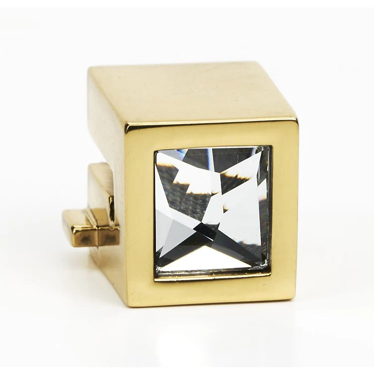 Post Ring Pull Crystal Small Square Unlacquered Brass 2-1/2 Inch Brass - Frankwebs