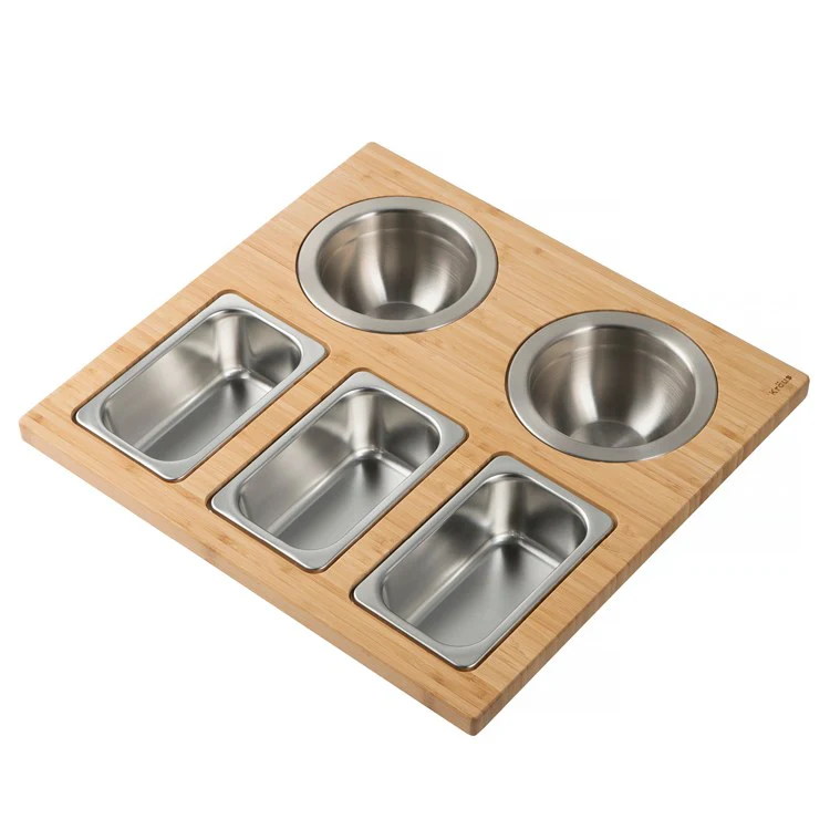 Workstation Kitchen Sink Serving Board Set with Stainless Steel Bowls - Frankwebs