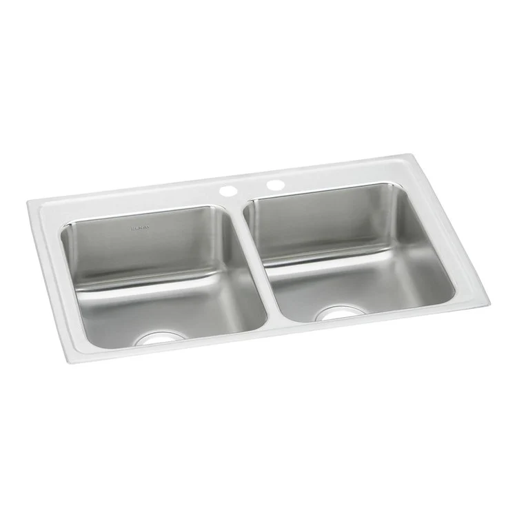 Kitchen Sink Lustertone Classic 33 x 21.25 Inch Double Bowl Equal MR2 Hole Lustrous Satin Drop-In Stainless Steel Drain Location Center Sides and Bottom Pads - Frankwebs