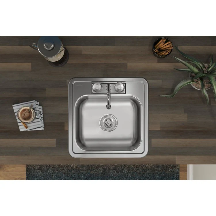 Bar Sink Kingsford 15 x 15 Inch Single Bowl Faucet Kit with Drain Opening 2 Hole Satin Drop-In Square Drain Size 2 Inch - Frankwebs