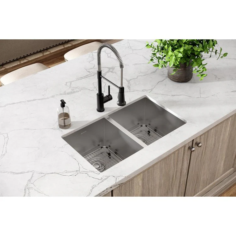 Sink Kit Crosstown Equal 30.75 x 18.5 Inch Double Bowl Polished Satin Two Bottom Grids Two Strainer Drains Cleanser Towel Cloth Bag - Frankwebs