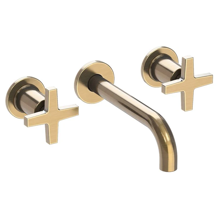 Lavatory Faucet Dorrance Wall Mount 8 Inch Spread 2 Cross ADA Watersense French Gold PVD 1.2 Gallons Per Minute Brass Less Drain Spout Reach 7-1/9 Inch - Frankwebs