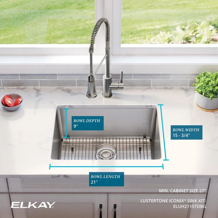 Sink Kit Lustertone Iconix 23.5 x 18.25 Inch Single Bowl Luminous Satin Bottom Grid Drain Strainer - Frankwebs