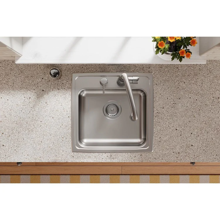 Kitchen Sink Lustertone Classic 19.5 x 19 Inch Single Bowl 2 Hole ADA Lustrous Satin Drop-In Rectangle Drain Location Rear Center Depth 5 Inch Bottom Only Pads - Frankwebs
