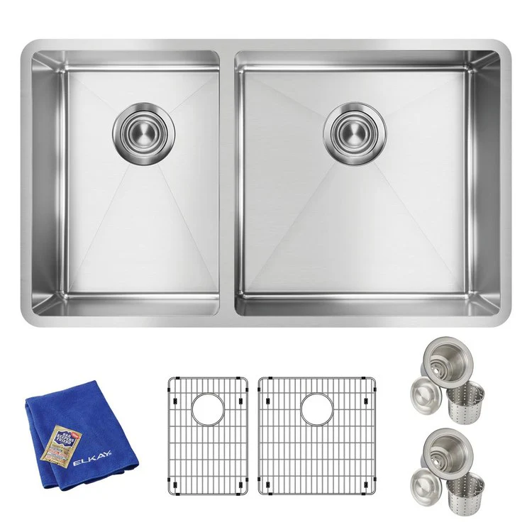 Kitchen Sink Crosstown 31.5 x 18.5 Inch Double Bowl 40/60 Kit Polished Satin Undermount - Frankwebs