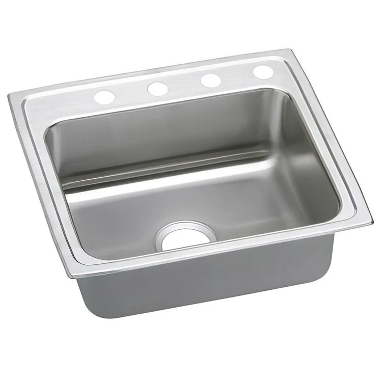 Kitchen Sink Lustertone Classic 25 x 21.25 Inch Single Bowl 1 Hole ADA Lustrous Satin Drop-In Rectangle Drain Location Rear Center Depth 6-1/2 Inch Quick Clip Mounting System Bottom Only Pads - Frankwebs