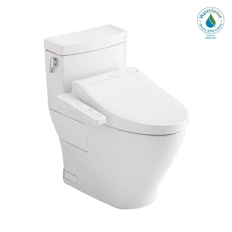 Toilet Legato 1 Pieces Universal Height Cotton Elongated ADA 27-15/16 Inch 1.28GPF 12 Inch Rough-In Tornado Left Hand Washlet+C2 - Frankwebs