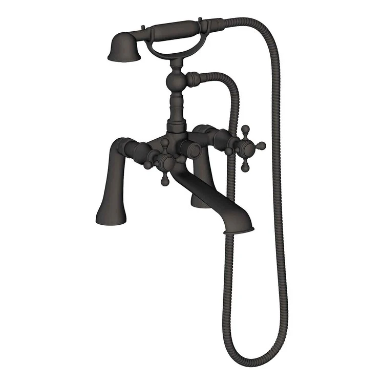 Tub Filler Victoria Exposed Deck Mount with Handshower 7-1/4 Inch Spread 2 Cross ADA Satin Brass PVD 2 Hole - Frankwebs