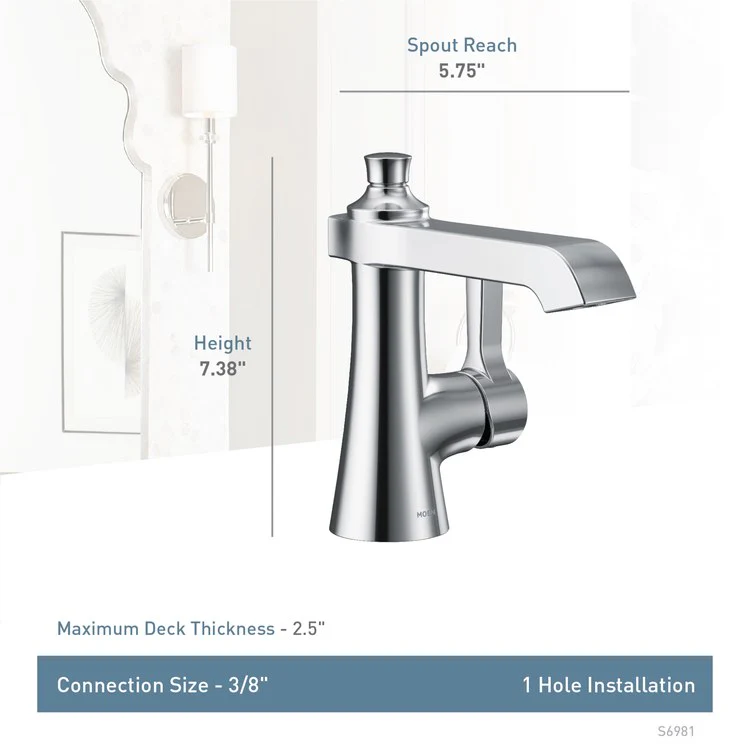 Lavatory Faucet Flara 1 Lever ADA WaterSense Chrome 1.2 Gallons per Minute 1/3 Hole Metal 5-1/4 Inch - Frankwebs