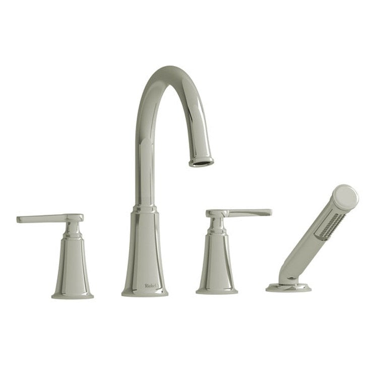 Tub Filler Momenti Deck Mount 2 J-Shaped Lever ADA C-Spout Brushed Nickel - Frankwebs