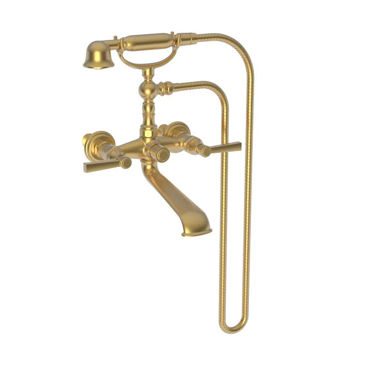 Tub Filler Astor Wall Mount Exposed with Handshower 6 Inch Spread 2 Lever ADA Polished Brass Uncoated Living 2 Hole - Frankwebs