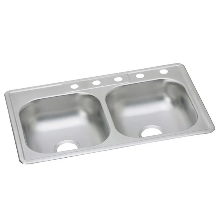 Kitchen Sink Dayton 33 x 22 Inch Double Bowl Equal 5 Hole ADA Satin Top Mount Rectangle Drain Location Center Depth 6 Inch Multiple of 50 Bottom Only Spray - Frankwebs