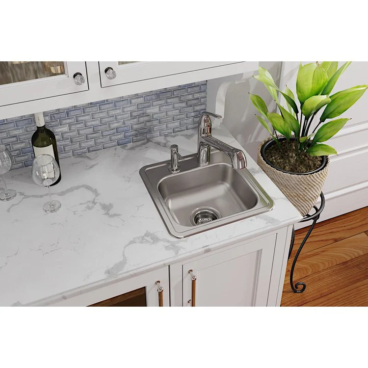 Bar Sink Dayton 15 x 15 Inch Single Bowl with Drain Opening 3 Hole ADA Satin Drop-In Square Drain Size 3-1/2 Inch - Frankwebs