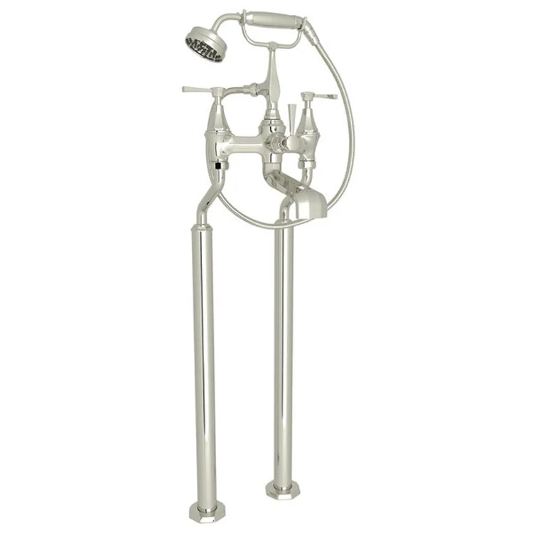 Tub Filler Deco Exposed Floor Mount with Handshower 6-10 Inch Spread 3 Lever Polished Chrome - Frankwebs