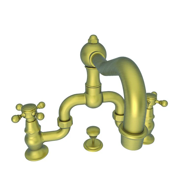Lavatory Faucet Chesterfield Bridge 8 to 9-5/8 Inch Spread 2 Cross ADA Watersense French Gold PVD 1.2 Gallons Per Minute Brass Pop-Up with Tailpiece Spout Reach 7-1/5 Inch - Frankwebs