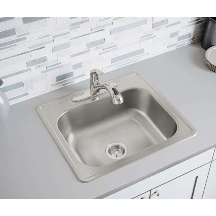 Kitchen Sink Dayton 25 x 22 Inch Single Bowl 3 Hole Elite Satin Drop-In Drain Location Center Bottom Only Pads - Frankwebs