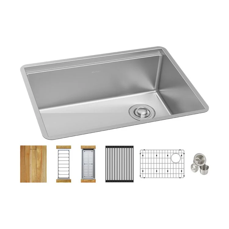 Sink Kit Crosstown Workstation 25.5 x 18.5 Inch Single Bowl Polished Satin Bottom Grid Colander Cutting Board Two Drying Racks Drain Highest Quality 18-Gauge Thickness and 304 Stainless Steel for Lasting Durability and Performance - Frankwebs