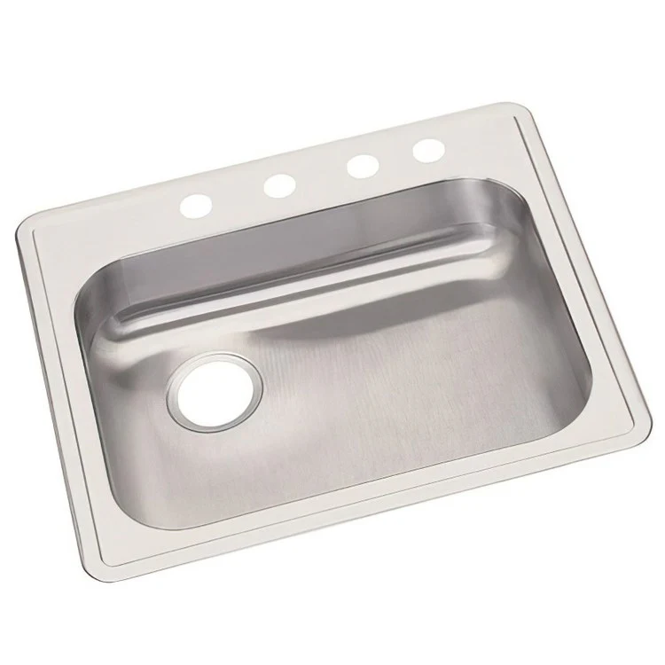 Kitchen Sink Dayton 25 x 22 Inch Single Bowl 4 Hole ADA Satin Drop-In Rectangle Drain Location Rear Left Depth 5-3/8 Inch Bottom Only Pads - Frankwebs