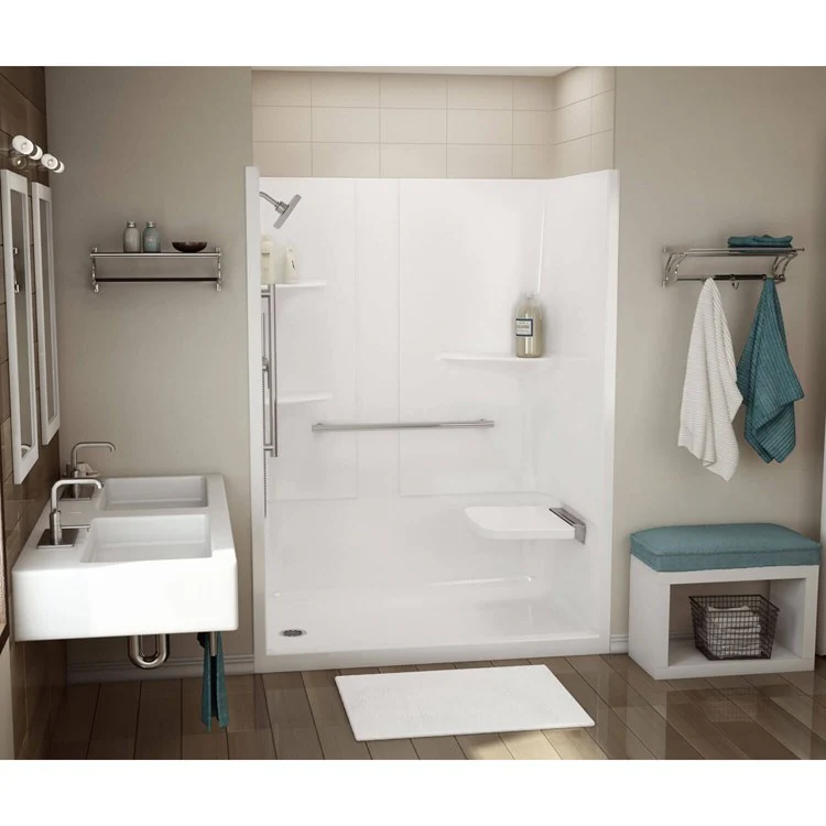 Shower Allia Rectangular White 60 x 34 Inch Acrylic Less Seat Center Drain - Frankwebs