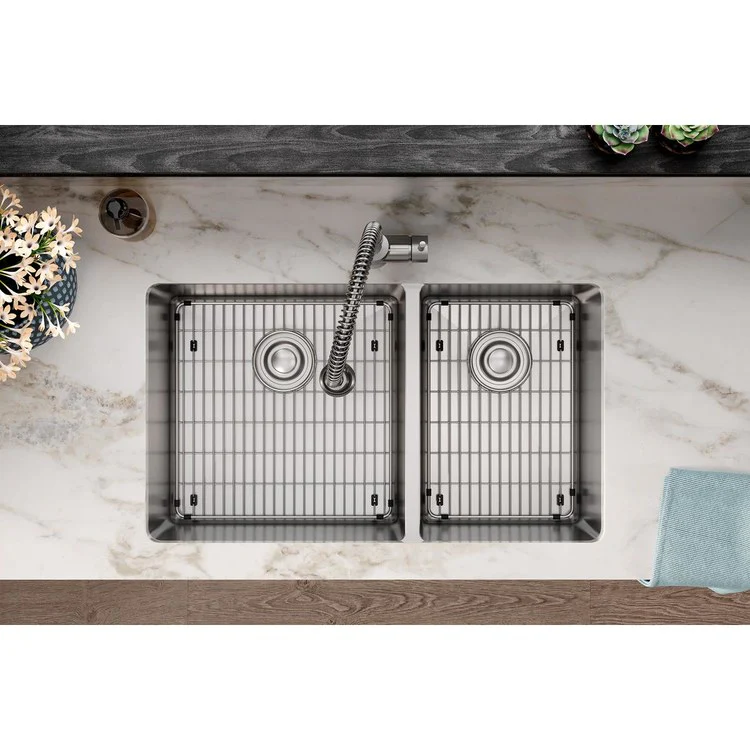 Kitchen Sink Crosstown 31.5 x 18.5 Inch Double Bowl 60/40 Kit Polished Satin Undermount - Frankwebs