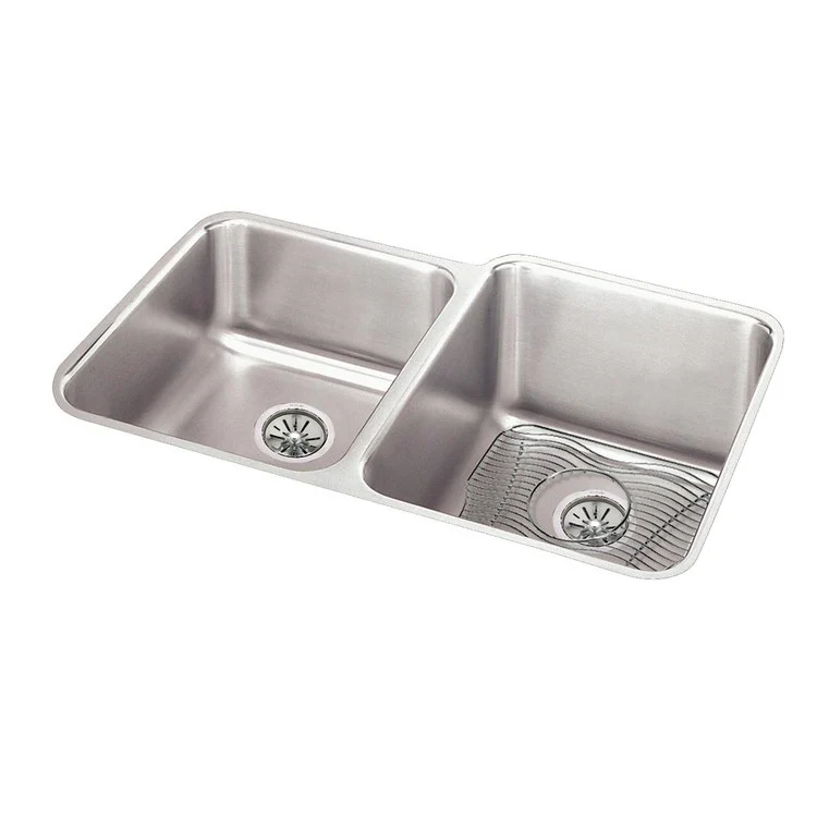 Kitchen Sink Lustertone Classic 31.25 x 20.5 Inch Double Bowl Kit Offset Lustrous Highlighted Satin Undermount - Frankwebs