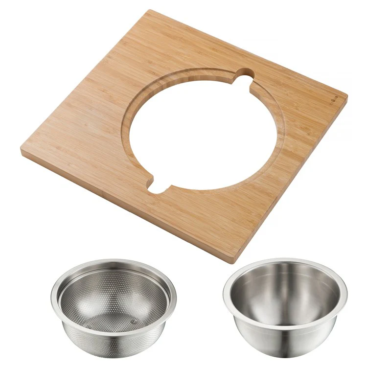 Workstation Kitchen Sink Serving Board Set with Stainless Steel Mixing Bowl and Colander - Frankwebs
