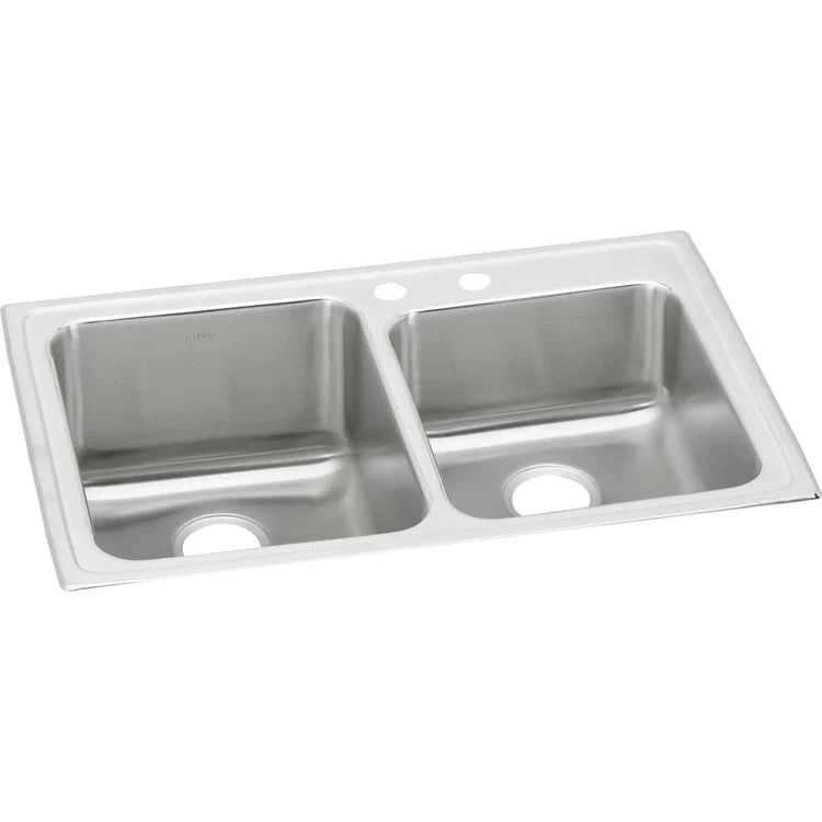 Kitchen Sink Lustertone Classic 33 x 22 Inch Double Bowl Offset 2 Hole Lustrous Satin Drop-In - Frankwebs