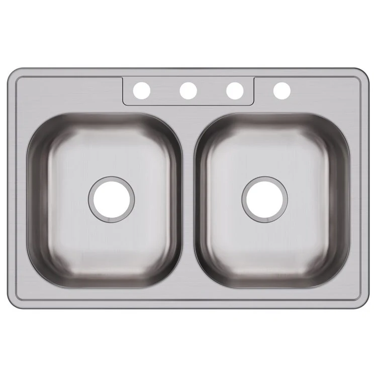 Kitchen Sink Kingsford 33 x 22 Inch Double Bowl Equal 4 Hole ADA Satin Drop-In Rectangle Drain Location Center Depth 6 Inch Bottom Only Pads - Frankwebs