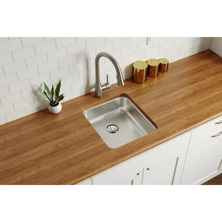Kitchen Sink Lustertone Classic 16 x 18.5 Inch Single Bowl with Perfect Drain ADA Lustertone Undermount Rectangle Drain Location Rear Center Depth 6-7/8 Inch Bottom Only Pads - Frankwebs