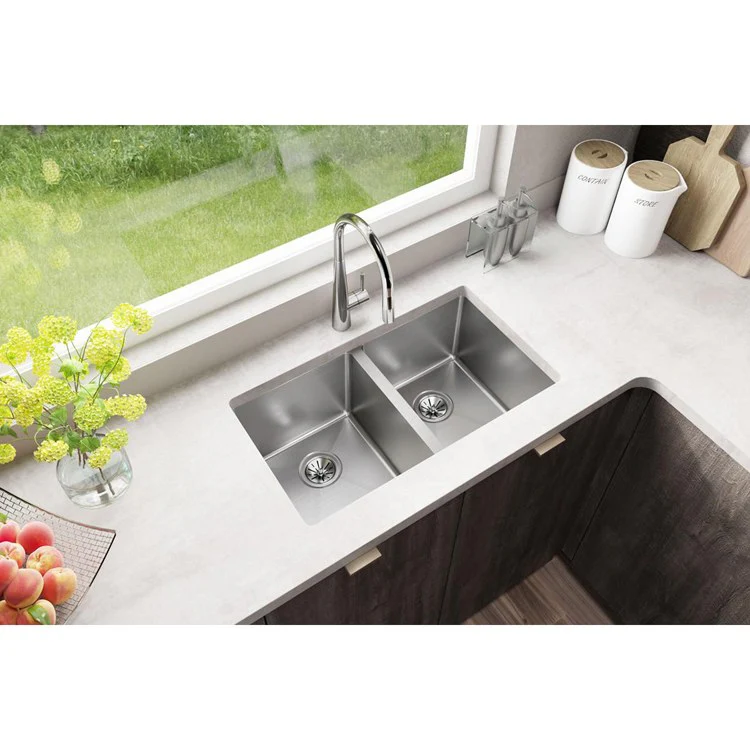 Kitchen Sink Crosstown 30.75 x 18.5 Inch Double Bowl Equal Polished Satin Undermount Drain Location Rear Center Includes 1000001303 Template - Frankwebs