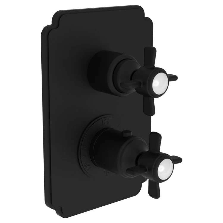 Thermostatic Trim Fairfield Rectangular Plate 2 Cross Satin Gold PVD ADA for Luxtherm 1/2 Inch Rough Valve Face Plate Diverter and Temperature-Adjust Handles Brass - Frankwebs