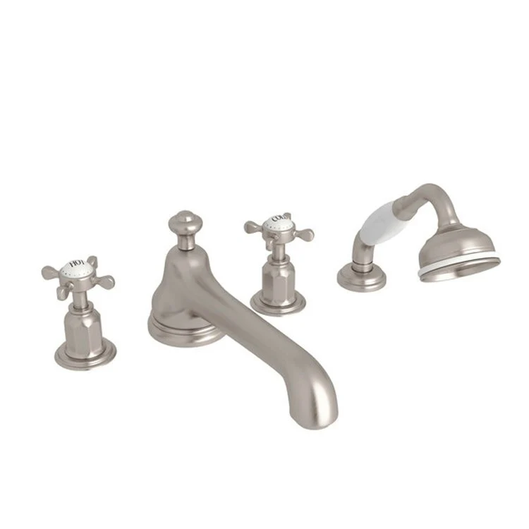 Tub Filler Edwardian Deck Mount with Handshower 2 Cross Low Level Spout Polished Nickel - Frankwebs