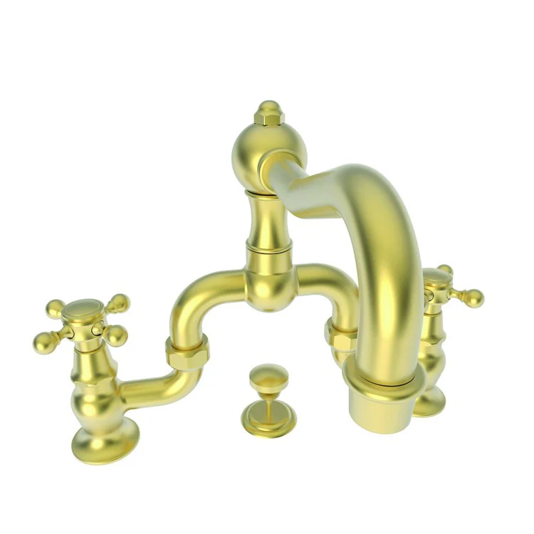 Lavatory Faucet Chesterfield Bridge 8 to 9-5/8 Inch Spread 2 Cross ADA Watersense French Gold PVD 1.2 Gallons Per Minute Brass Pop-Up with Tailpiece Spout Reach 7-1/5 Inch - Frankwebs