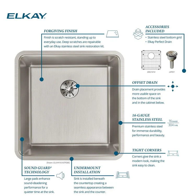 Sink Kit Lustertone Iconix Perfect Drain 18.5 x 18.5 Inch Single Bowl Luminous Satin One EBG1414 Bottom Grid One LKPD1 Perfect Drain and Strainer - Frankwebs