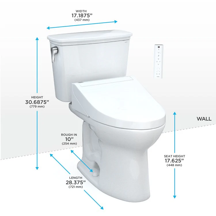 Toilet Drake 2 Pieces Universal Height Cotton Elongated ADA 30-11/16 Inch 1.28 Gallons per Flush Left Hand Chrome Washlet+ C5 - Frankwebs